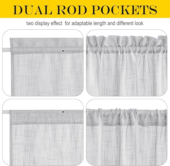 NICETOWN Side Door Window Curtains for Front French Door Curtain for Small Window Sidelight, Sheer Rod Pocket Kitchen Curtains with Tieback, 1 Panel, Light Grey, 26" W x 64" L