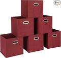 Household Essentials Fabric Storage Cube Bins, 6 Piece Set, Strong Poly-Woven Fabric, Chipboard Sides, Grommet Front Handle, Stackable and Foldable, Classic Design, Burgundy