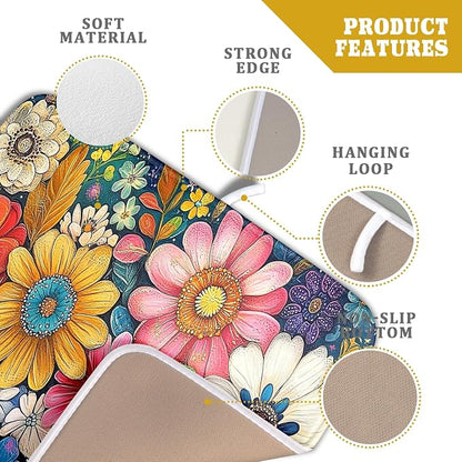 Giwawa Boho Flower Dish Drying Mat, Colorful Floral Leaf Dish Drainer Mats - Image 4