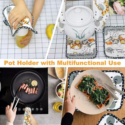 Oven Mitts and Pot Holders Sets, Funny Kitchen Oven Mitts Heat Resistant of 500 - Image 3