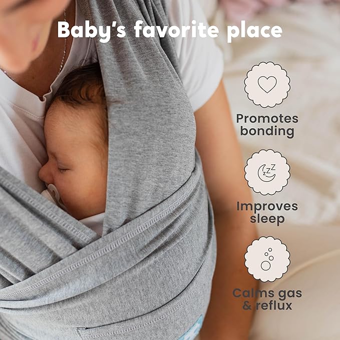 CuddleCarry™ Pre-Wrapped Baby Ring Sling by CuddleBug - Adjustable, Lightweight Baby Carrier Wrap - Ergonomic Front Carry for Newborn to Toddler (0-36m, 8-35 lbs) - Gray
