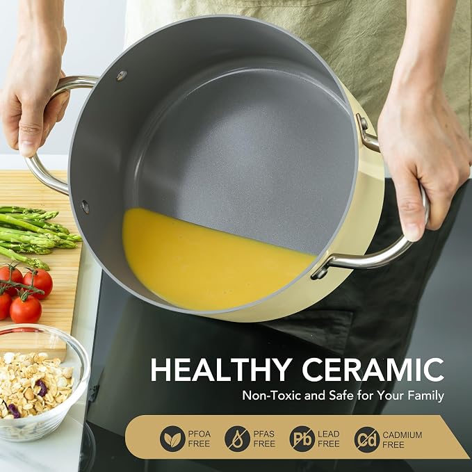MICHELANGELO Stock Pot with Lid, 6 Quart Soup Pot with Ceramic Coating - Image 2