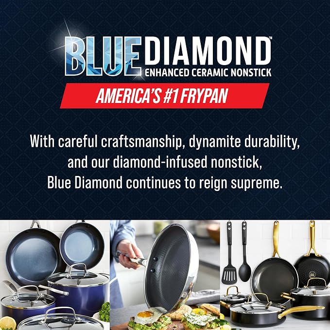 Blue Diamond Hybrid Nonstick Stainless Steel 12 Piece Cookware Set, Tri-Ply - Image 8