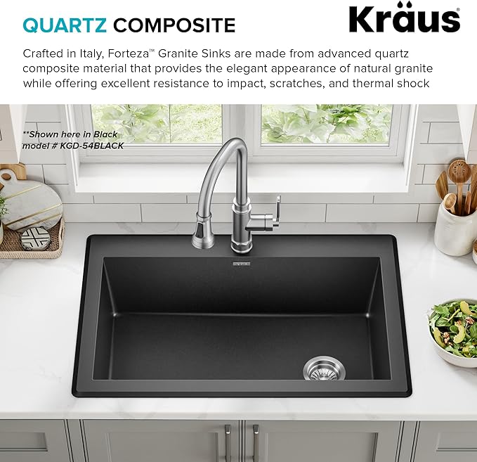 KRAUS Forteza 33-inch Granite Drop In/Undermount Single Bowl White Kitchen Sink, KGD-54WHITE