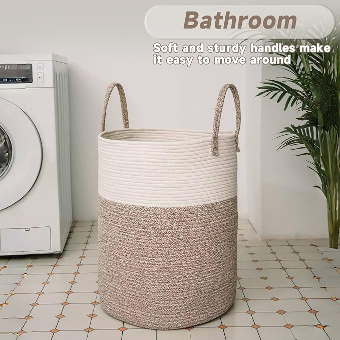 Large Woven Laundry Basket Hamper, 100L Cotton Rope Storage Bin - Image 5