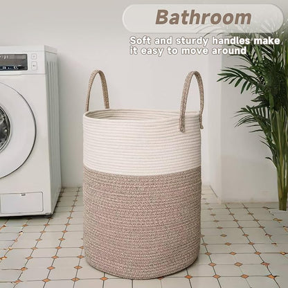 Large Woven Laundry Basket Hamper, 100L Cotton Rope Storage Bin - Image 5