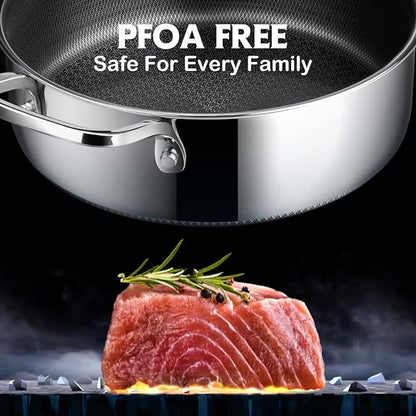 Frying Pans Nonstick Set with Lid, Hybrid Non Stick 5 Quart Saute pan, 10 inch - Image 3
