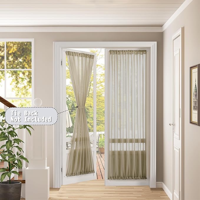 Tollpiz Sheer Door Curtains Closet Linen Textured Curtain Sheers Doorway Light - Image 2