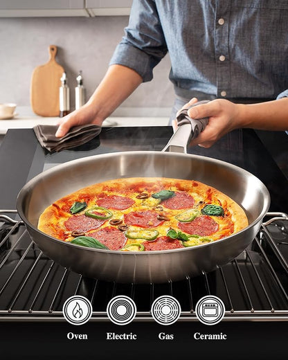 VocVoi Stainless Steel Pan Set, Frying Pan Set, 8/10/12 Inch Stainless Steel - Image 3