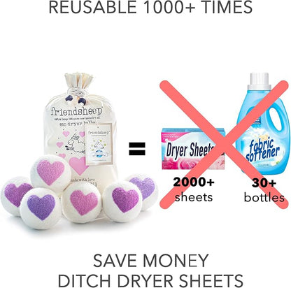 Friendsheep Organic Wool Dryer Balls Pink Purple Hearts 6 Pack XL Premium - Image 3