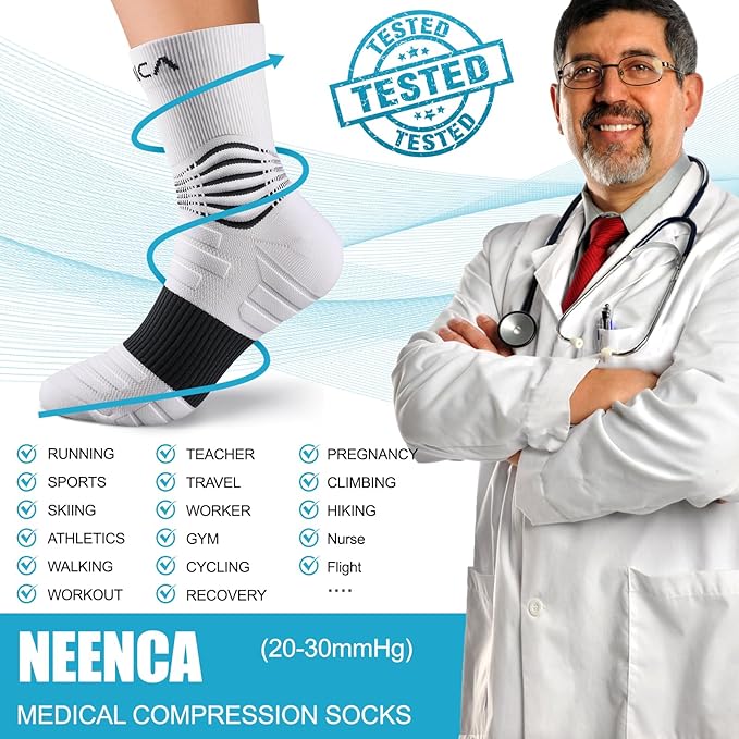NEENCA Medical Compression Socks—2 Pairs, Ankle Socks for Injury Recovery, Pain Relief, Swelling, Sport Protection 20-30 mmHg