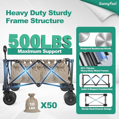 SUNNYFEEL Heavy Duty Collapsible Outdoor Utility Wagon Cart 500LB Capacity - Image 4