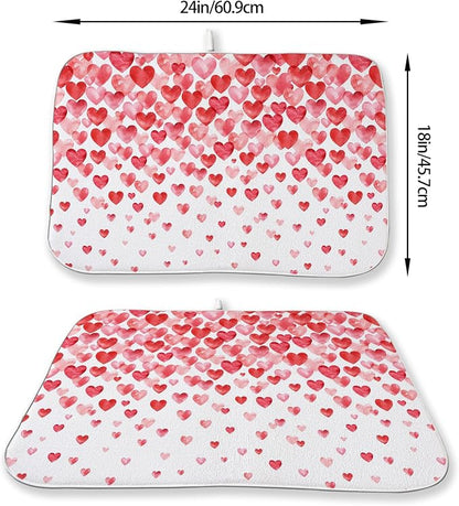 Valentines Dish Drying Mat 18x24 Inch Watercolor Red Pink Love Hearts Drying - Image 2