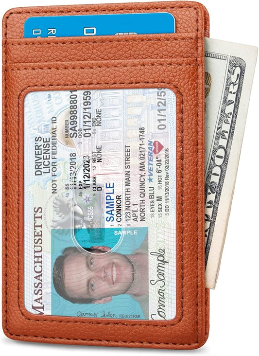 Buffway Mens Slim Wallet, Minimalist Thin Front Pocket Leather Credit Card Holder with RFID Blocking for Work Travel