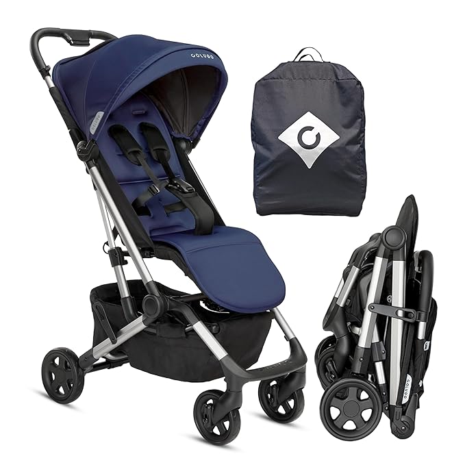 Colugo Navy Stroller - Lightweight, Compact, One Hand Fold, Travel Stroller with Rain Cover, Backpack and Cup Holder, JPMA Certified, UPF 50+ Canopy, 2 Seat Recline Positions, 16 lbs, Toddler