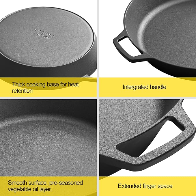 EDGING CASTING Pre-Seasoned Large Cast Iron Skillet 17 Inch, Dual Handle - Image 5