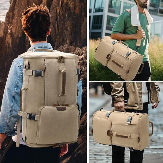 G-FAVOR 40L Travel Backpack, Vintage Canvas Rucksack Convertible Duffel Bag Carry On Backpack Fit for 17.3 Inch Laptop Bag