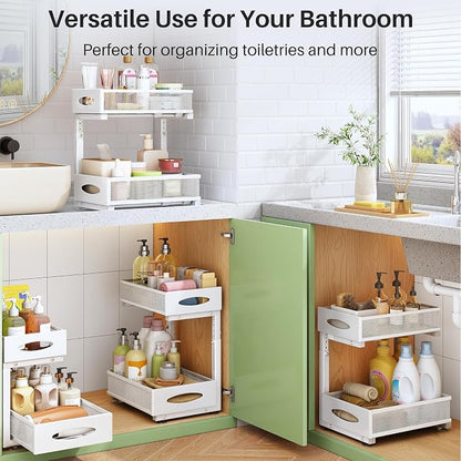 Under Sink Organizer, 2 Pack 2 Tier Pull out Cabinet Organizer Baskets - Image 8