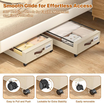 Under Bed Storage with Wheels, XXL 60L Under Bed Storage Containers with Clear - Image 4