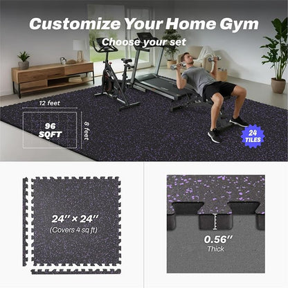 AIRHOP 0.56in Thick 96 Sq Ft Exercise Equipment Mats, 24 Tiles Upgraded Rubber - Image 4