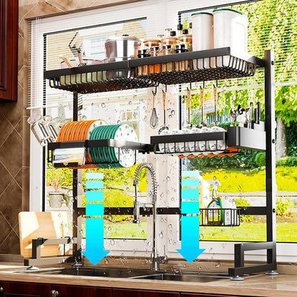 3-Tier Over Sink Dish Draining Rack, Adjustable Width and Height, - Image 7
