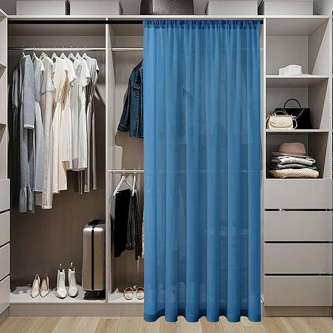 Tollpiz Sheer Door Curtain Closet Linen Textured Curtain Sheers Doorway Light Filtering Voile French Door Rod Pocket Curtains Patio Glass Door, 25 x 80 inches Long, Classic Blue, Set of 1 Panel