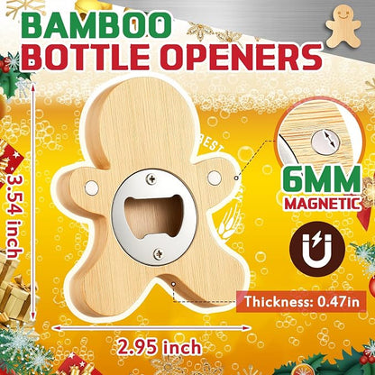 Vesici 12 Pcs Magnetic Bottle Opener 2.5in DIY Bamboo Gingerbread Man Shape - Image 3