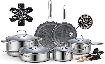 Ammeloo 17 Pcs Nonstick Stainless Steel Cookware Set, Hybrid Stainless Steel by Unknown
