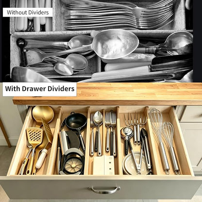 Utoplike 4 pcs Bamboo Kitchen Drawer Dividers Large, Adjustable Drawer - Image 4