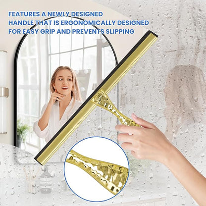 2-Pack Shower Squeegee for Glass Doors, 12 inch Gold Stainless Steel & 5 inch - Image 2