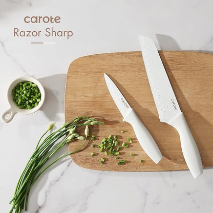 CAROTE 15Piece Knife Set, Kitchen Knife Block Set, Elegant White Ceramic-Coated - Image 5
