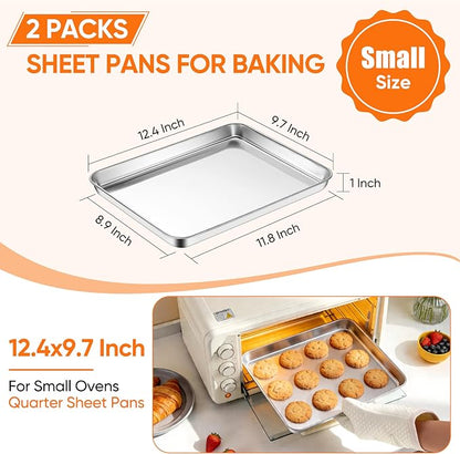 LIANYU Stainless Steel Baking Sheet Pans of 2, 12.4x9.7 Inch Quarter Sheet Pan - Image 2