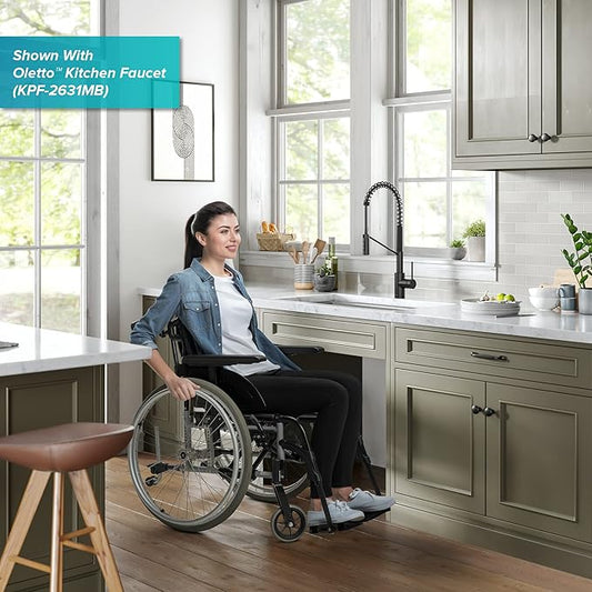 KRAUS Kore ADA Workstation 32-inch Undermount 16 Gauge Stainless Steel Kitchen Sink, Single Bowl Kitchen Sink with Accessories, KWU110-32/5.5