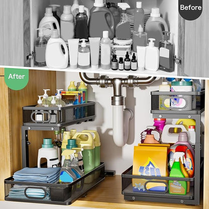 Under Sink Organizer 2 Pack, High Adjustable 2 Tier Under Sink Organizers and - Image 3