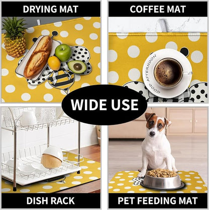Bee Dish Drying Mat for Kitchen Counter 16x18 Inch Yellow Honey Bees Polka Dots - Image 7