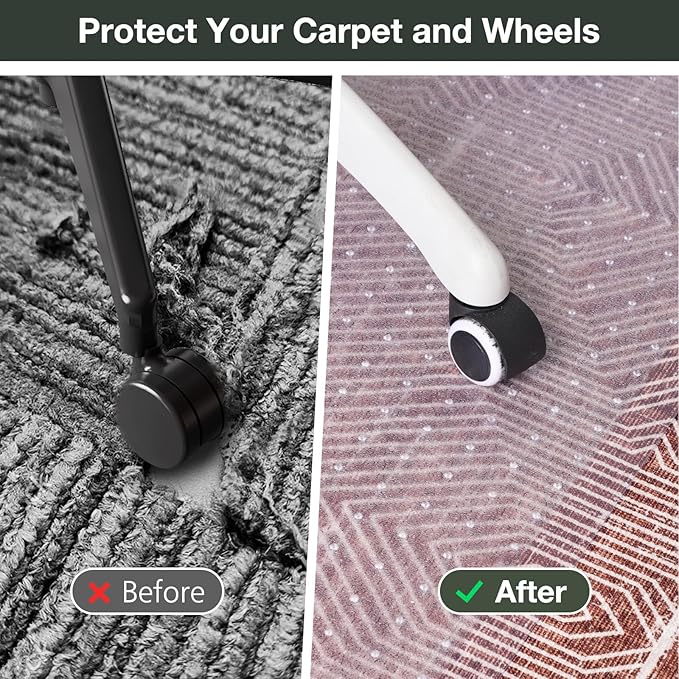 Chair Mat for Carpet, 36" x 48" Easy Glide Desk Chair Mat for Carpeted Floors, Beveled Edge Vinyl Mat with Grips, Heavy Duty Carpet Protector for Home Office, Clear(with Lip)