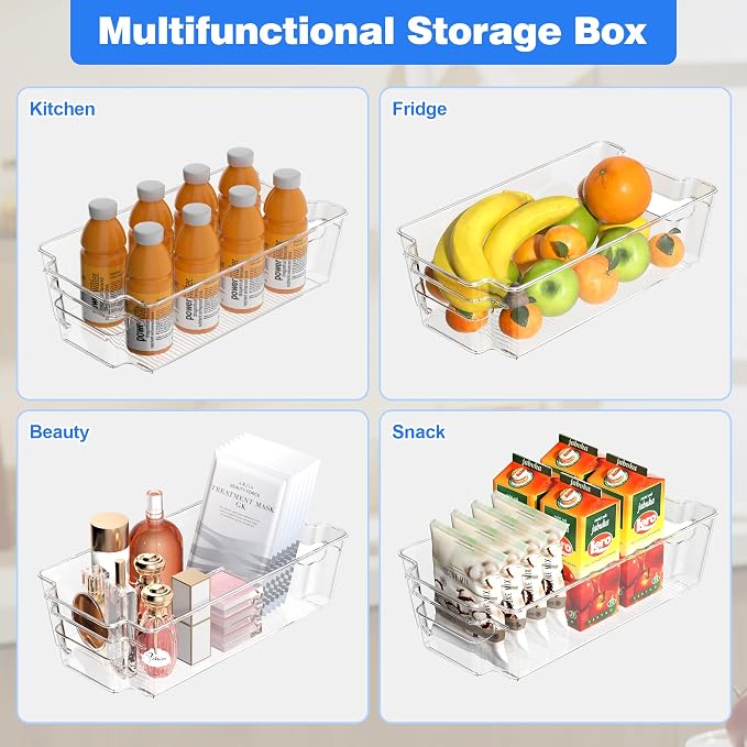 6 Pack Clear Refrigerator Storage Bins, Stackable Plastic Fridge Organizer - Image 2