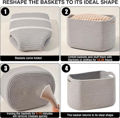 Storage Baskets for Organizing Shelves, Woven Cotton Rope Bins for Baby Nursery - Image 7