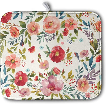 Floral Dish Drying Mat for Kitchen Counter Absorbent Microfiber Dishes Drying by Kwlegh