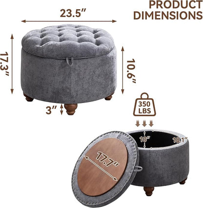 24Inch Round Storage Ottoman - Image 2
