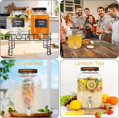 Glass Drink Dispensers For Parties, 2 PACK 1 Gallon Beverage Dispenser - Image 4