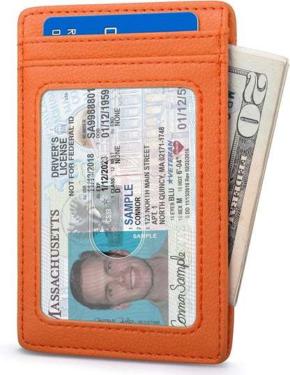 Buffway Mens Slim Wallet, Minimalist Thin Front Pocket Leather Credit Card Holder with RFID Blocking for Work Travel