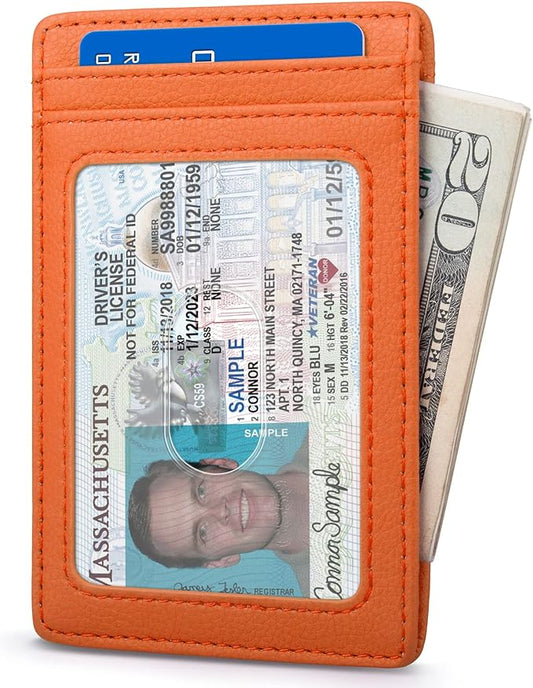 Buffway Mens Slim Wallet, Minimalist Thin Front Pocket Leather Credit Card Holder with RFID Blocking for Work Travel