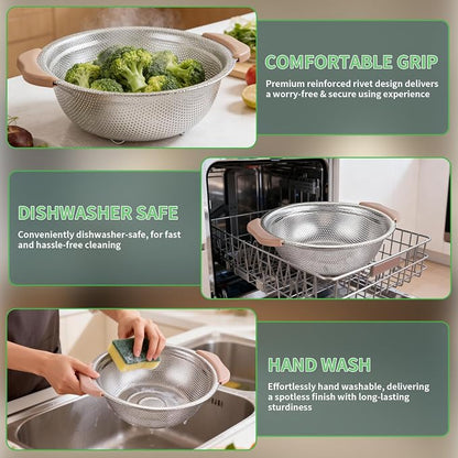 Colander Set with Plastic Handles, Stainless Steel Micro-Perforated Colanders - Image 7