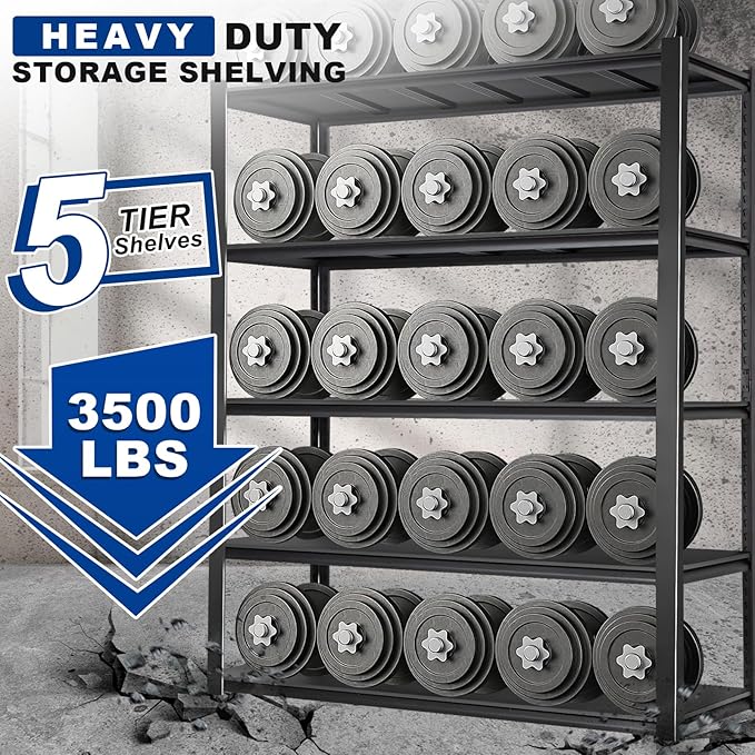 BILT HARD 5-Tier 48" W x 24" D x 72" H Garage Shelving, 3500 lbs Industrial Heavy Duty Storage Shelves, Metal Shelving Units with Adjustable Shelf, Steel Utility Shelves for Garage
