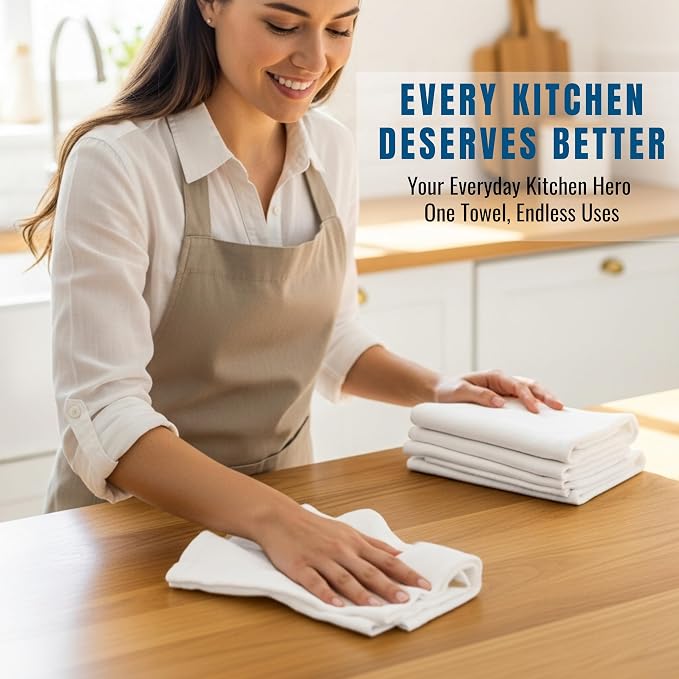WHITEWRAP Flour Sack Towels 18x28 – 100% Cotton, Reusable Kitchen Tea Towels - Image 2