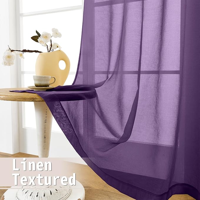 Tollpiz Short Sheer Curtain Linen Textured Curtain Sheers Doorway Light - Image 4