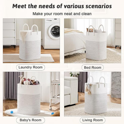 Laundry Basket, Woven Cotton Rope Laundry Hamper, Versatile Storage - Image 5