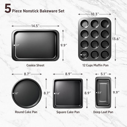 CasaCulina Baking Pans Set, 5-Piece Nonstick Bakeware Sets - Image 2