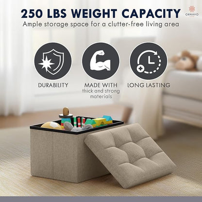 Ornavo Home Small Storage Ottoman Foldable Collapsible Rectangle Linen Ottoman - Image 7